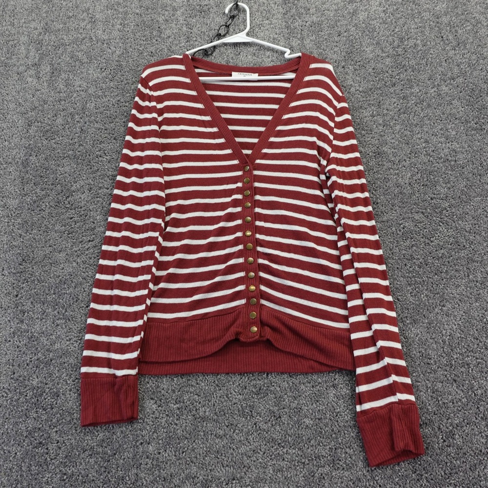 Zenana Cardigan Womens Extra Large Red Striped V Neck Button Up Top XL